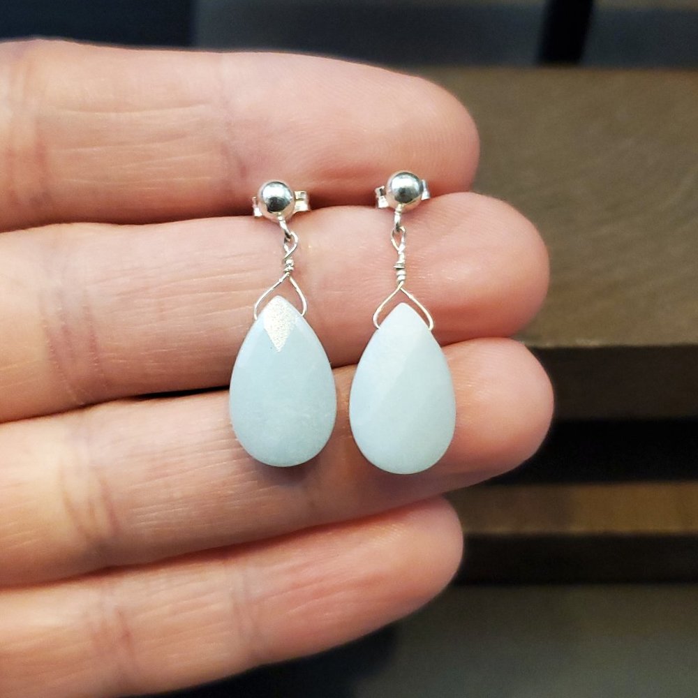 925 Sterling Silver Handmade Faceted Blue Stone Earrings